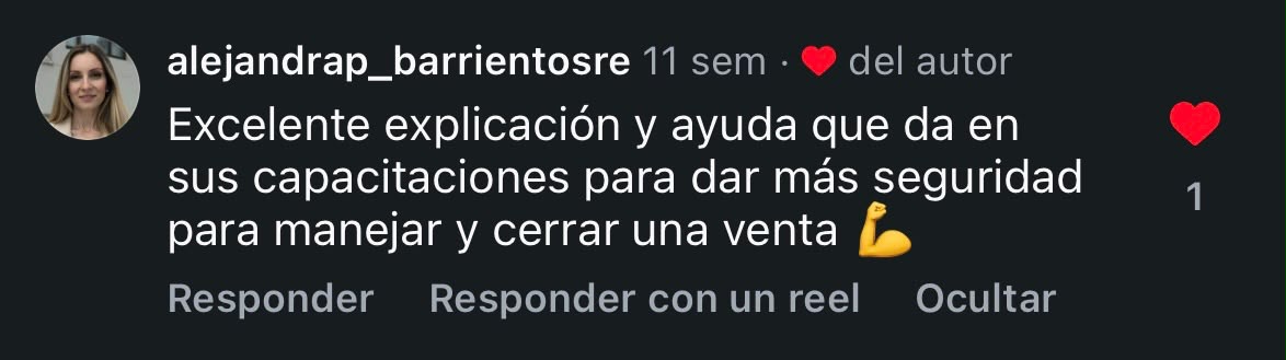 Comentario de una alumna en Instagram