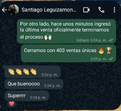 Cierre de 403 ventas por WhatsApp